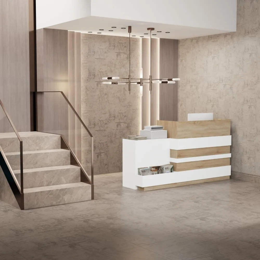 FAMAPY Reception Desk with Drawer & Cabinet, Counter with Keyboard Tray, Reception Desks 4