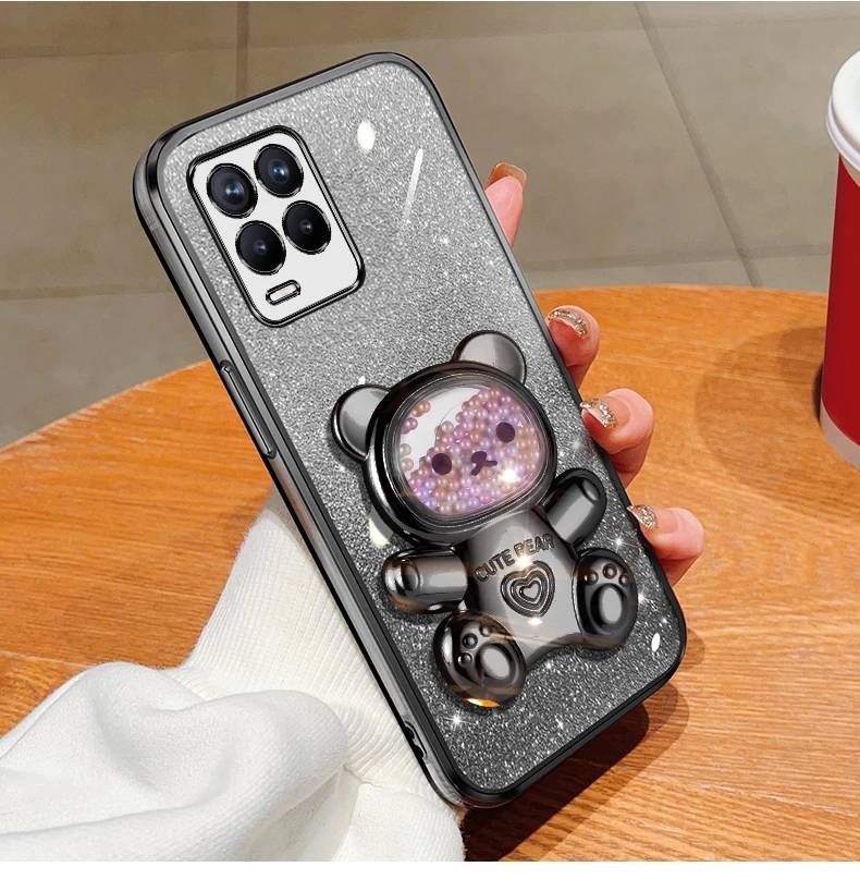 Realme8 9pro Quicksand Bear support à paillettes coque de téléphone pour Oppo Realme 8 11 Pro Plus 4G 5G 9i 7i 5i 6i 5s 5 9 8pro support_voghion.com