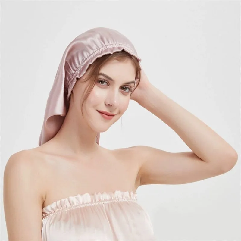 100% Mulberry Silk Sleep Cap for Long Hair Bonnet with Soft Elastic Band for Woman Hair Care 6