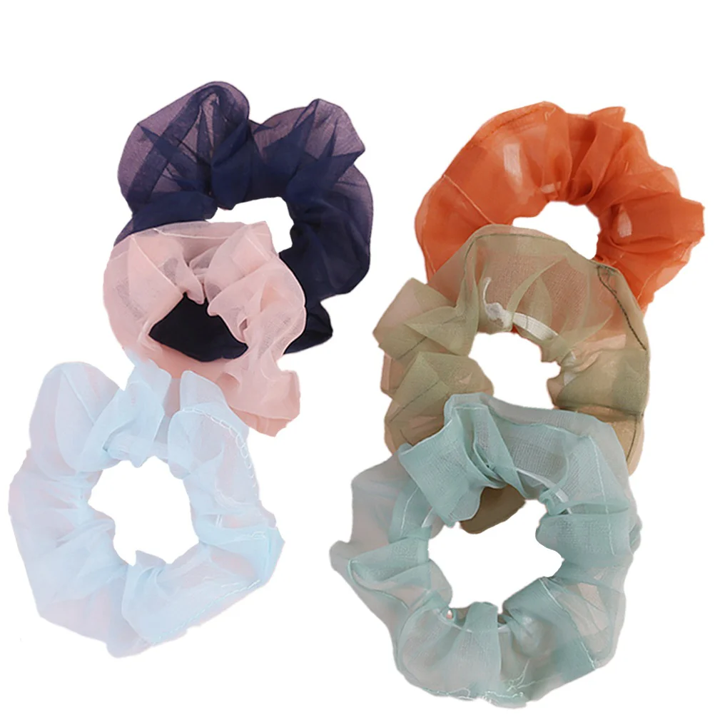 

6pcs Organza Hair Scrunchies Soild Color Elastic Hair Bands Hair Scrunchy Hair Ties Ponytail Holder (Assorted Color)