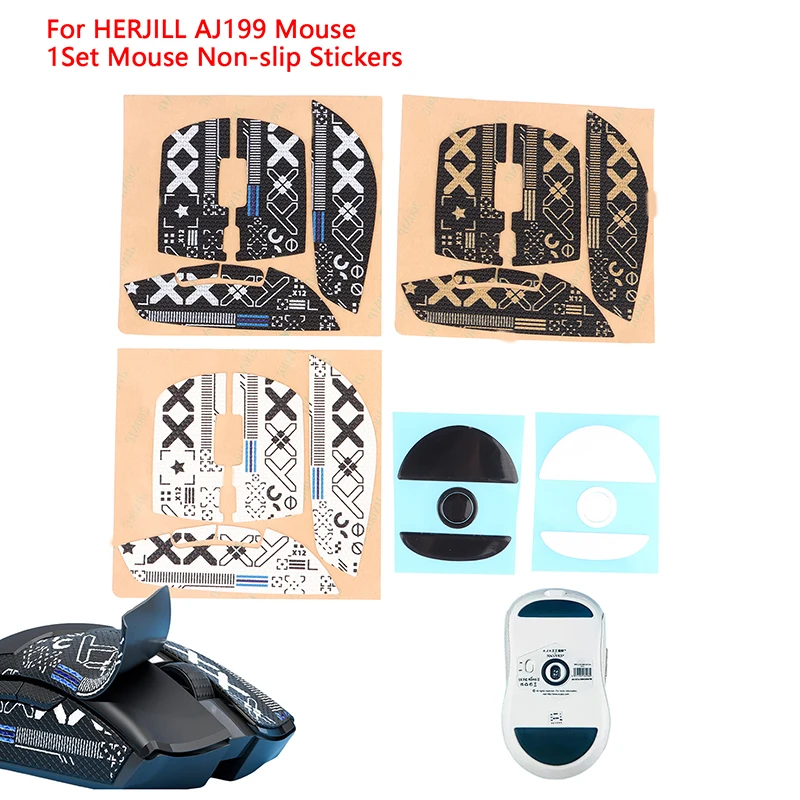 1Set Mouse Non-slip Stickers for HERJILL AJ199 Mouse Printing Sweatproof Skate Feet Pad Glides Curve Edge w/Alcohol Pad