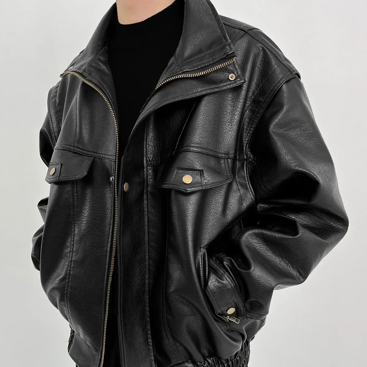 Vintage Motorcycle Leather Jacket For Men American Style PU Leather Thickened Cropped Spring Autumn High-End Feel Trendy Brand B leather jackets