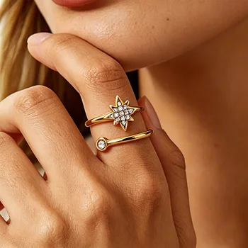 Zircon Starburst Rings For Women Gold Plated Stainless Steel Multi-Element Geometric Ring Wedding Party Aesthetic Jewelry Gift 1