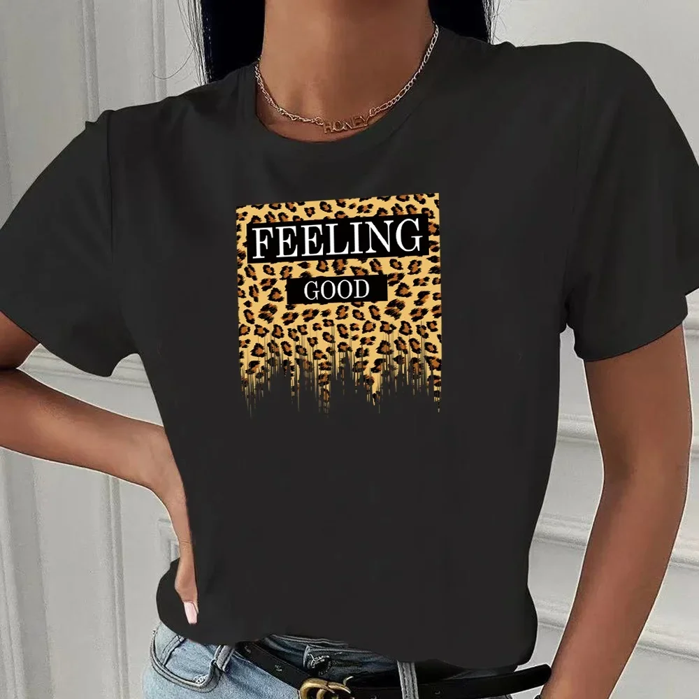 

Women T Shirt Fashion Leopard Print Harajuku Round Neck Short Sleeve Unisex Summer Tops & Tees Casual Clothing Pullover