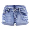 Women's Split Denim Shorts Summer Beach Wild Fashion Sexy Mid Waist Curled Cuff Perforated Elastic Slim Fit Casual Shorts 6