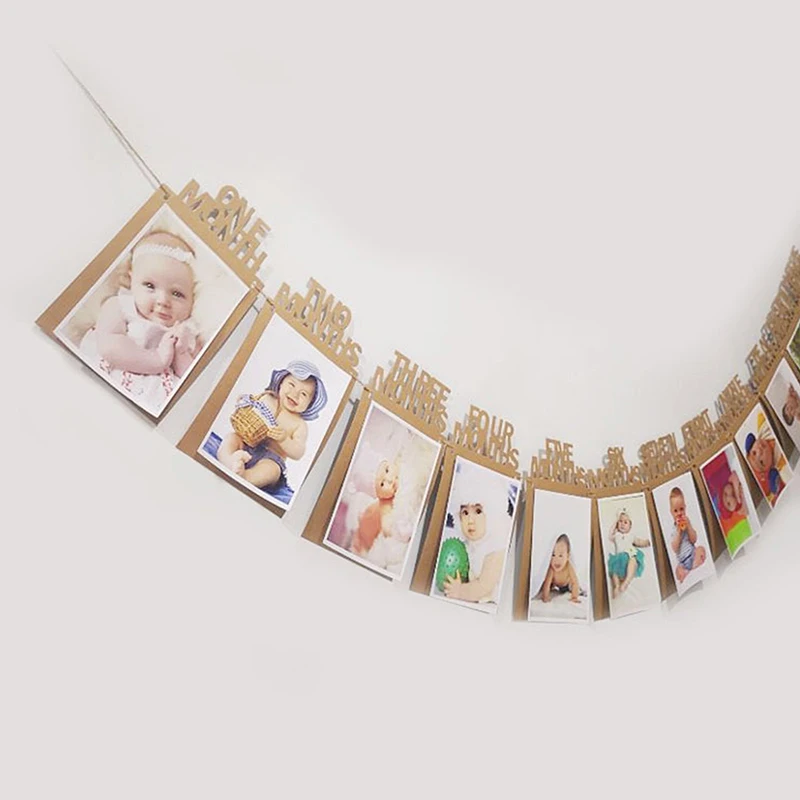 New Born 12 Months Photo Banner Baby One Year Birthday Picture Frame Wedding Anniversary Party Decor