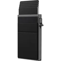 Luxury RFID Slim Minimalist Metal Wallet for Men - Thin Credit Card Holder Case (Black)