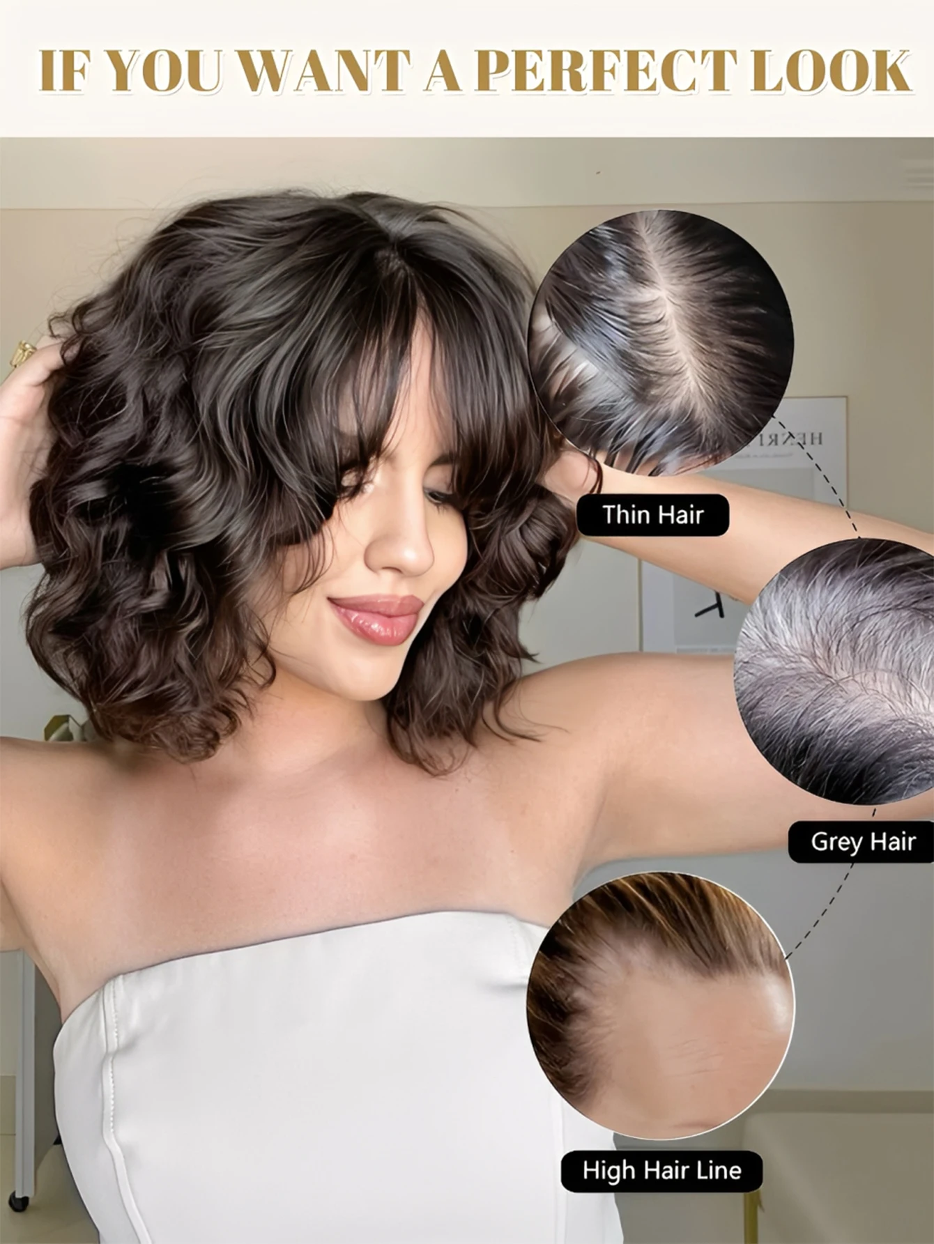 Synthetic Hair Bangs for Women Invisible Seamless Curled Forehead