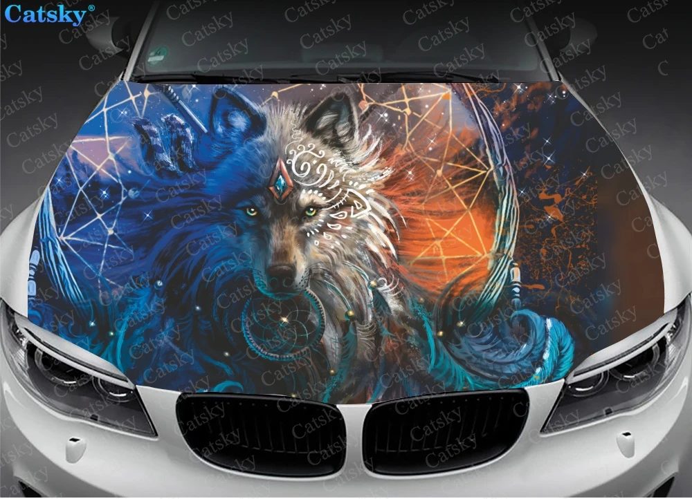 

Wolf animal wolf king Car hood wrap lion decal, bonnet vinyl sticker, full color graphic decal, CUSTOM made to Fit Any Car