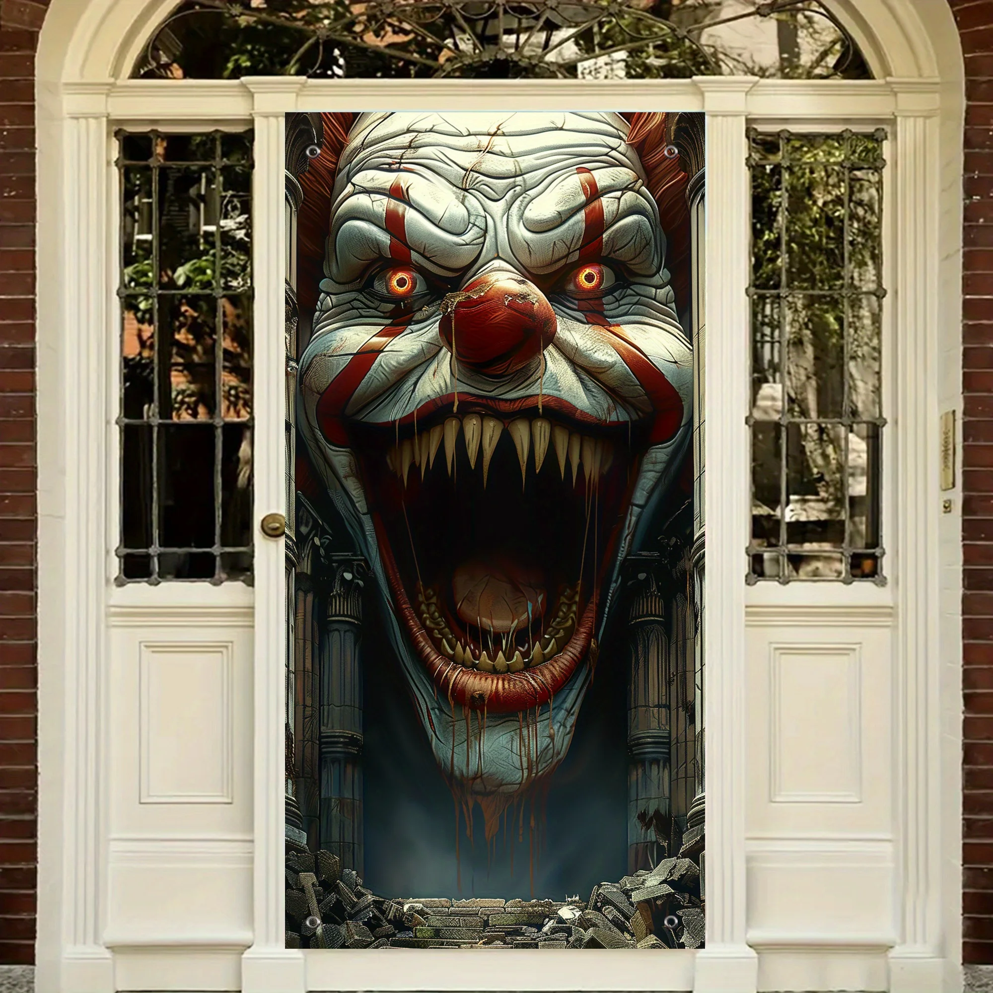 Türvorhang mit gespenstischem Clown-Monster – multifunktionale Halloween-Dekoration aus Polyester, Hintergrund für Spukhauspartys – Detail 7