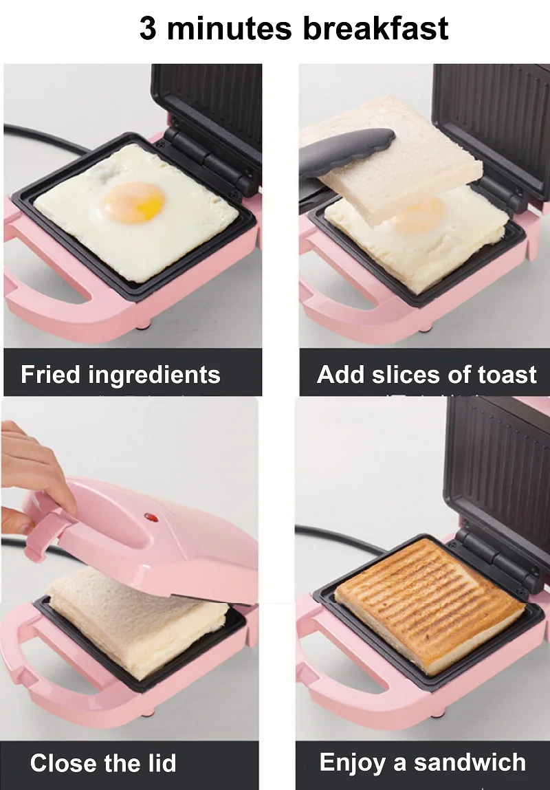220V Electric Sandwich Maker Home Quick Breakfast Maker Light Food Bread Muffin Egg Omelette Panini Waffle Maker Auto Power Off 5