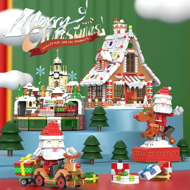 

1455Pcs City Christmas House Gingerbread Building Blocks Friends Music Box Castle Santa Claus Tree Brick Christmas Gift in Stock