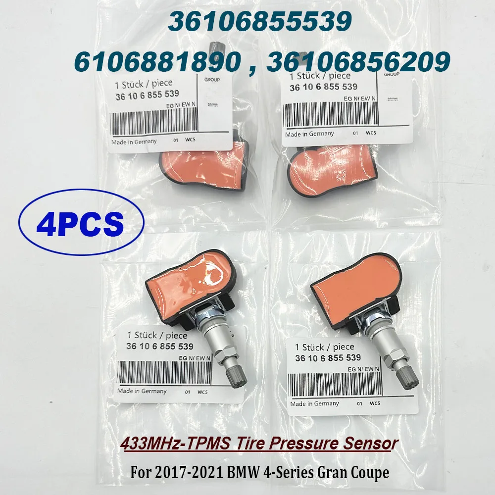 

4 шт. датчик давления в шинах 36106855539 TPMS 433MHz 6106881890 36106856209 для 2017-2021 B-MW 4-Series Gran Coupe