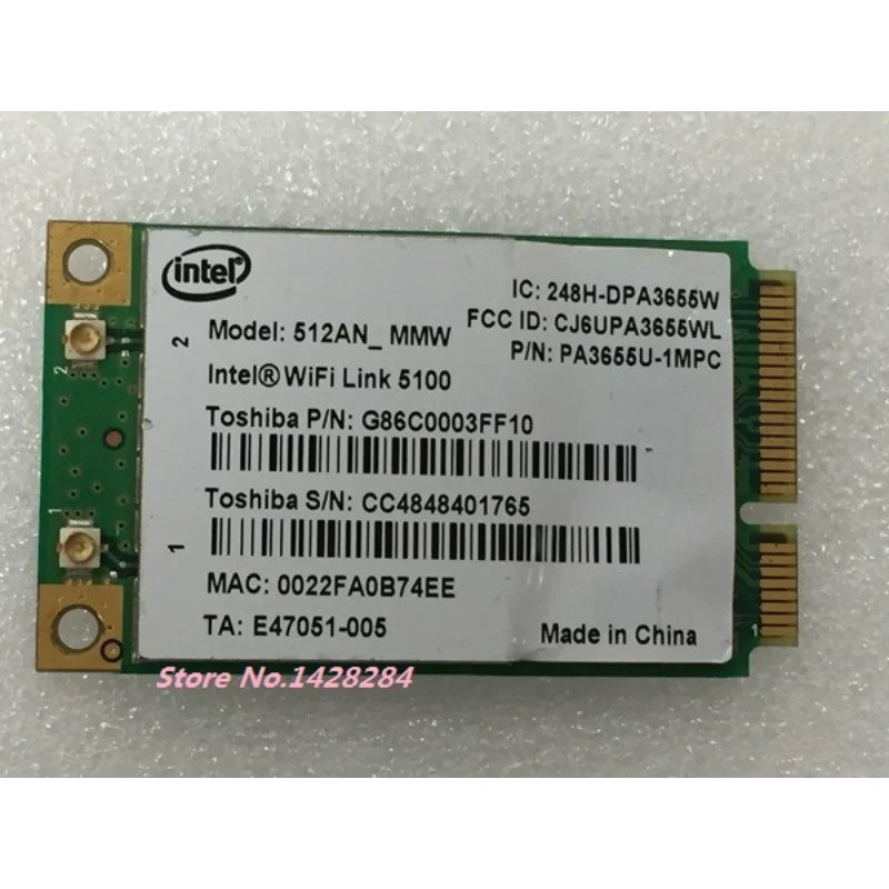 

New Original For Intel Wifi Link 5100 512AN_MMW Mini PCI-E 300Mbps 802.11a/b/g/n 2.4 G/5.0 GHz WiFi Wireless Wlan Card