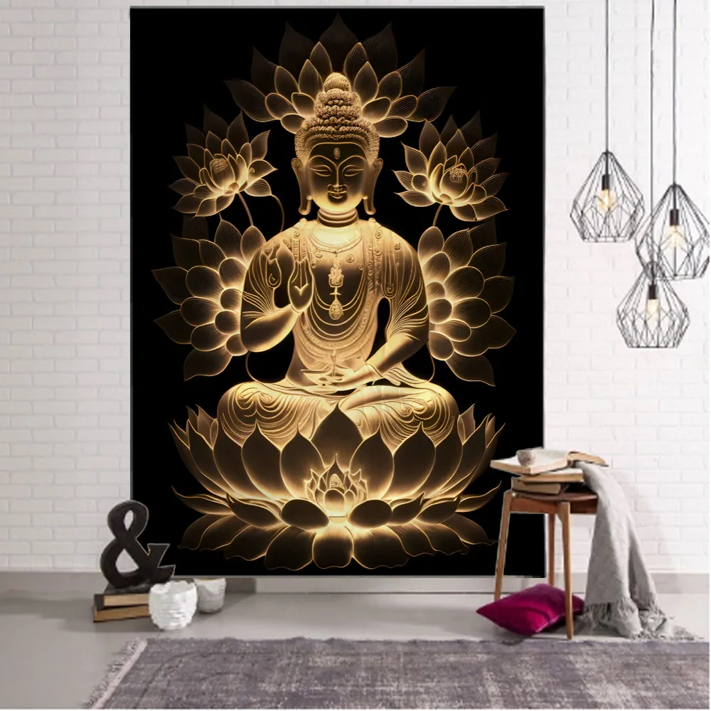 Indiai Buddha Szobor Kárpit falon Akasztás Lótusz meditációt Mandala Tapéta haza Eleven szoba Hálószoba Stúdió falra dekorációs