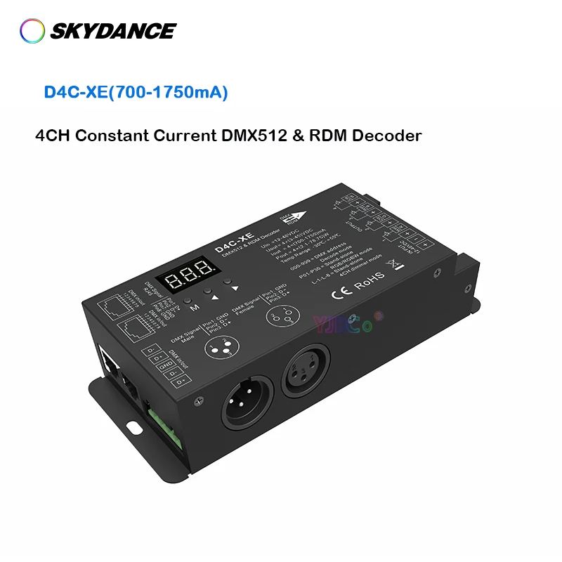 Skydance 12V-48V 24V 4 Channel DMX 512 Decoder 700-1750mA RJ45 7 PWM Constant Current RDM controller DMX signal RGB/RGBW dimmer