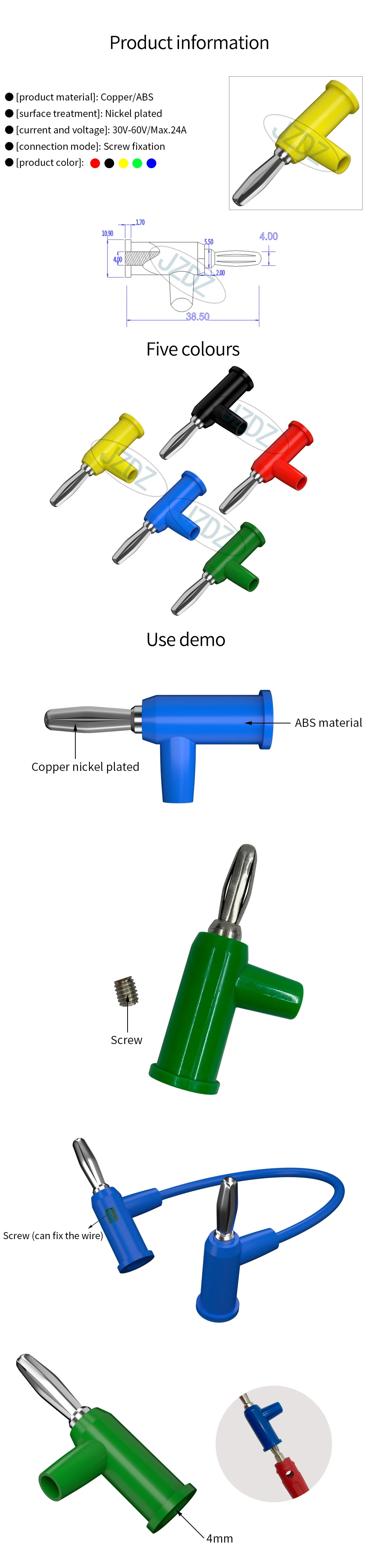 JZDZ 10 Stück 4 mm Bananenstecker, Kupfer, elektrischer Steckverbinder, Adapter, DIY-Werkzeuge, Teile J.10027 – Detail 1