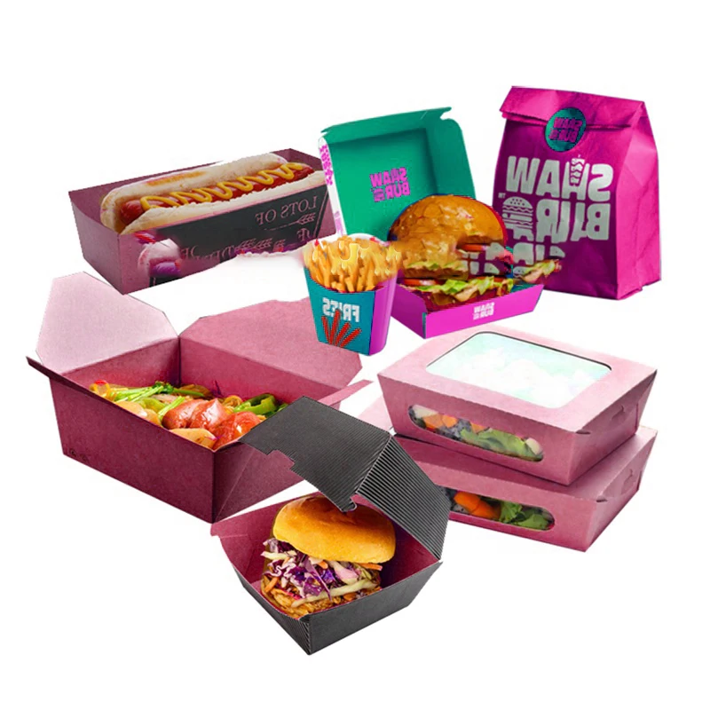 Custom  Custom design printed logo disposable mini cardboard kraft fast food lunch fries hot dog hamburger burger packaging pape custom custom recycled disposable togo restaurant lunch salad sandwich hamburger container take out fast food packaging kraft p