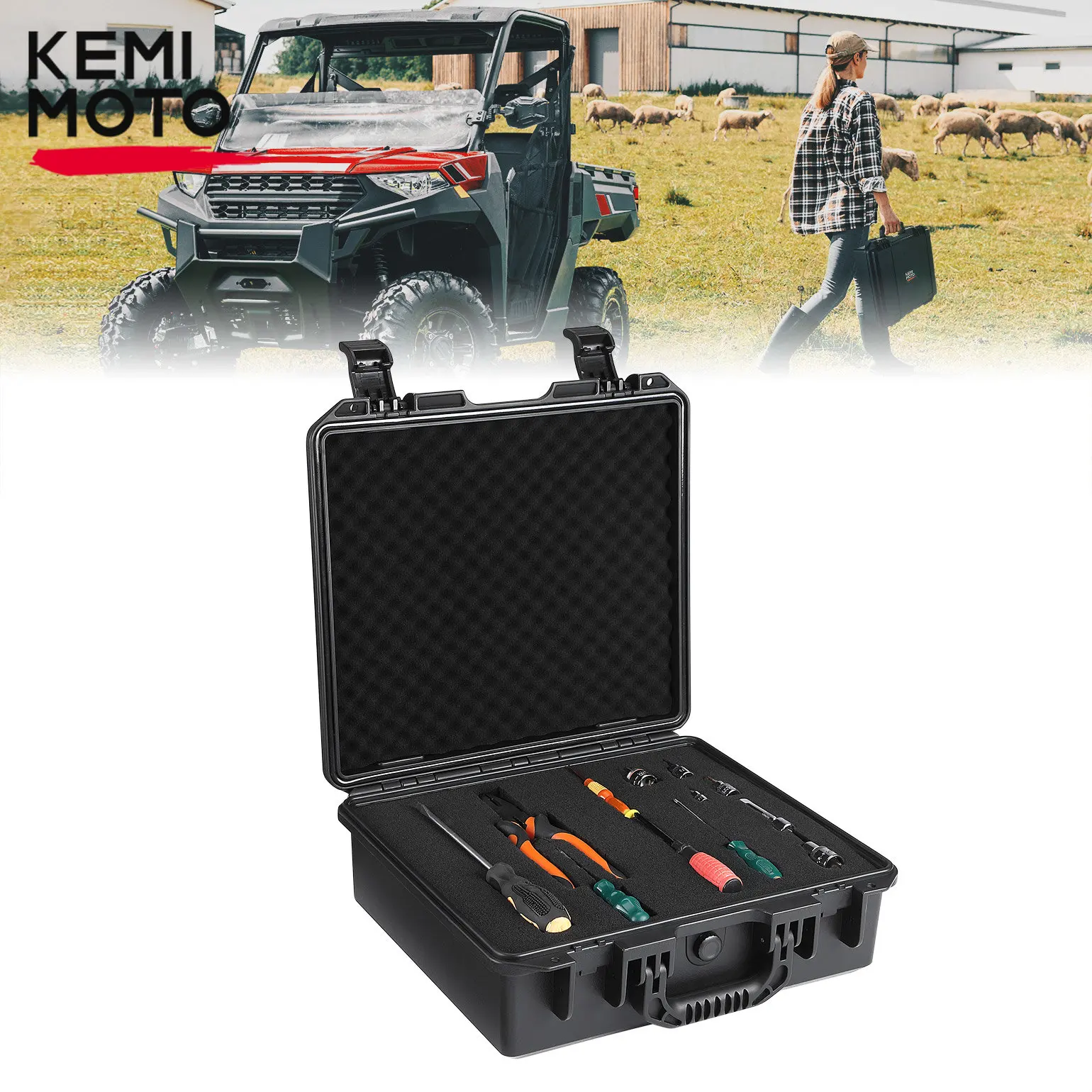 KEMIMOTO UTV Tool Box Bed Storage Cargo Case Compatible with Polaris Ranger 1000 XP 900 800 700 570 500 2016-2023 General 1000