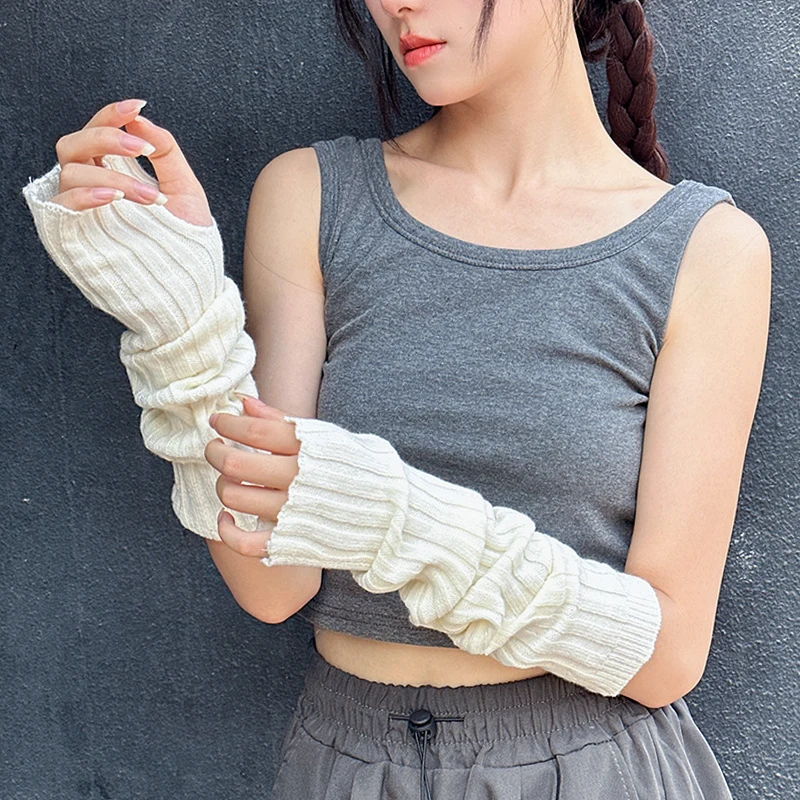 

Women's Knitted Arm Warmers Long Fingerless Gloves Winter Gothic Lolita Arm Sleeves Girl Oversleeve Y2K Black Soft Mittens Mujer