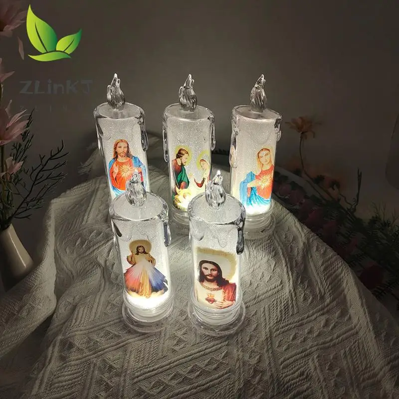 

Jesus Catholic Christian Religious Ceremony Virgin Electronic Flameless LED Devotional Prayer Candles Light Religious Decoration