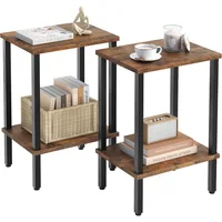 End Table Set of 2, Narrow Side Table, Small Nightstand, 2-Tier Sofa Table with Storage Shelf for Small Spaces, Living Room 1