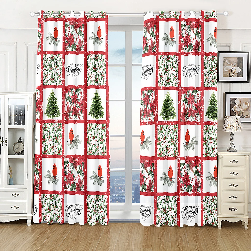 

Merry Christmas Curtains Christmas Snowflake Christmas Tree Branch Printed Curtains for Bedroom Living Room Office 2pcs