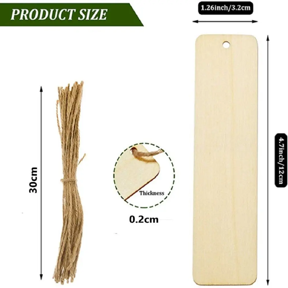 Wooden Bookmark With Rope 10PCS Blank DIY Handmade Craft Unfinished Labels Indexes School Office Desk Supplies
