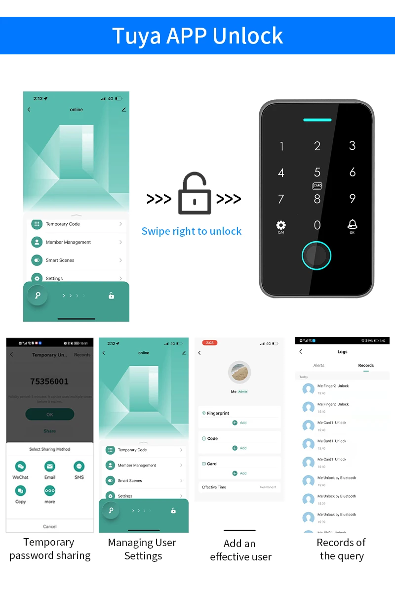13.56Mhz Rfid Card Keypad Waterproof Tuya APP Door Lock Door Access Control Syst