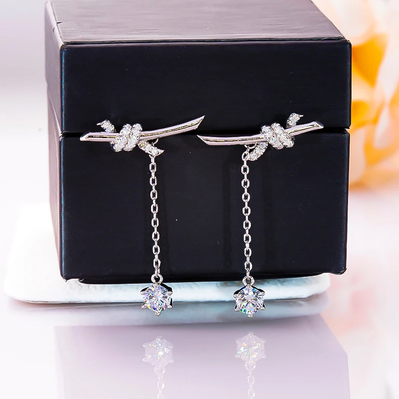 

Super Flash Drop Earrings Tassel S925 Sterling Silver Platinum Plated High Carbon Diamond for Women Luxury Jewelry Wedding Party
