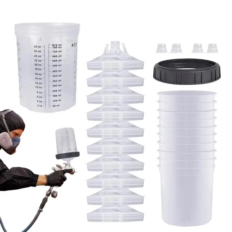 

Paint Cups 10pcs Car Spraying Paint Cups With Clear Scale Automotive Paint Sprayer Set Paint Measuring Cups With Lids For All