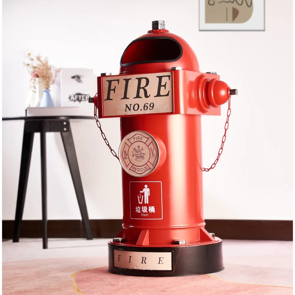 

Industrial style creative retro fire hydrant trash can large capacity household commercial bar wrought iron floor decoration orn