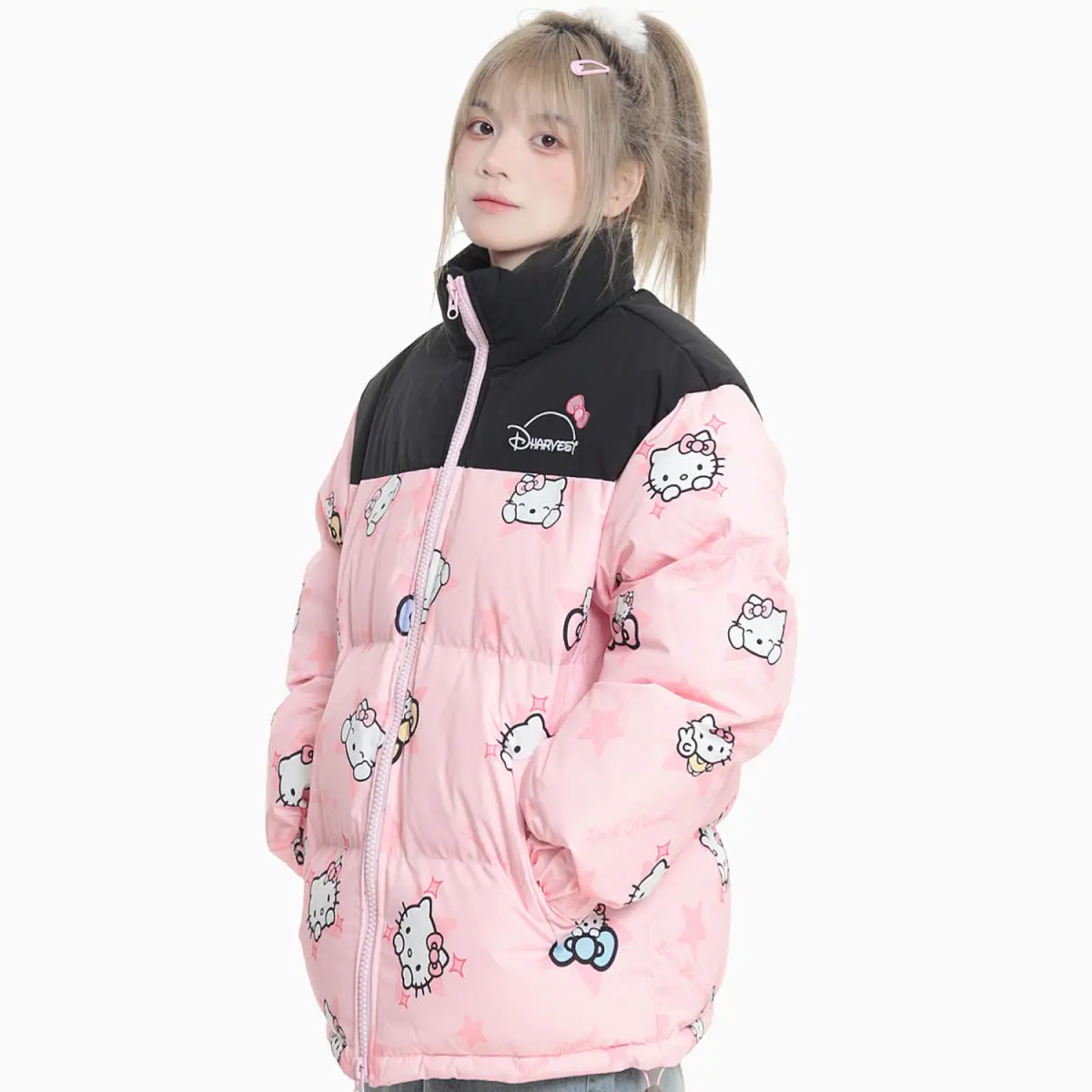 Hello Kitty Jacket Kawaii Womens Cotton Clothing Cartoon Fashion Cute Girl Warm Clothes