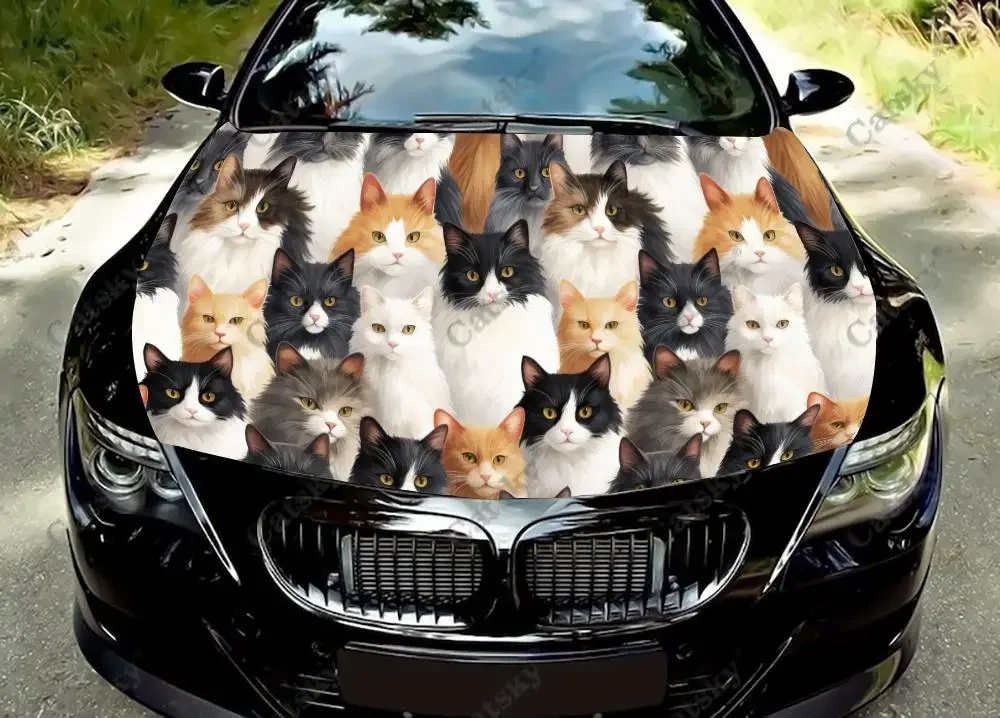 

Kawaii Cute Pattern Of Cats Car Hood Decal Vehicle Decals Vinyl Sticker Auto SUV Wrap Stickers Truck Graphic Cars Bonnet Vinyls