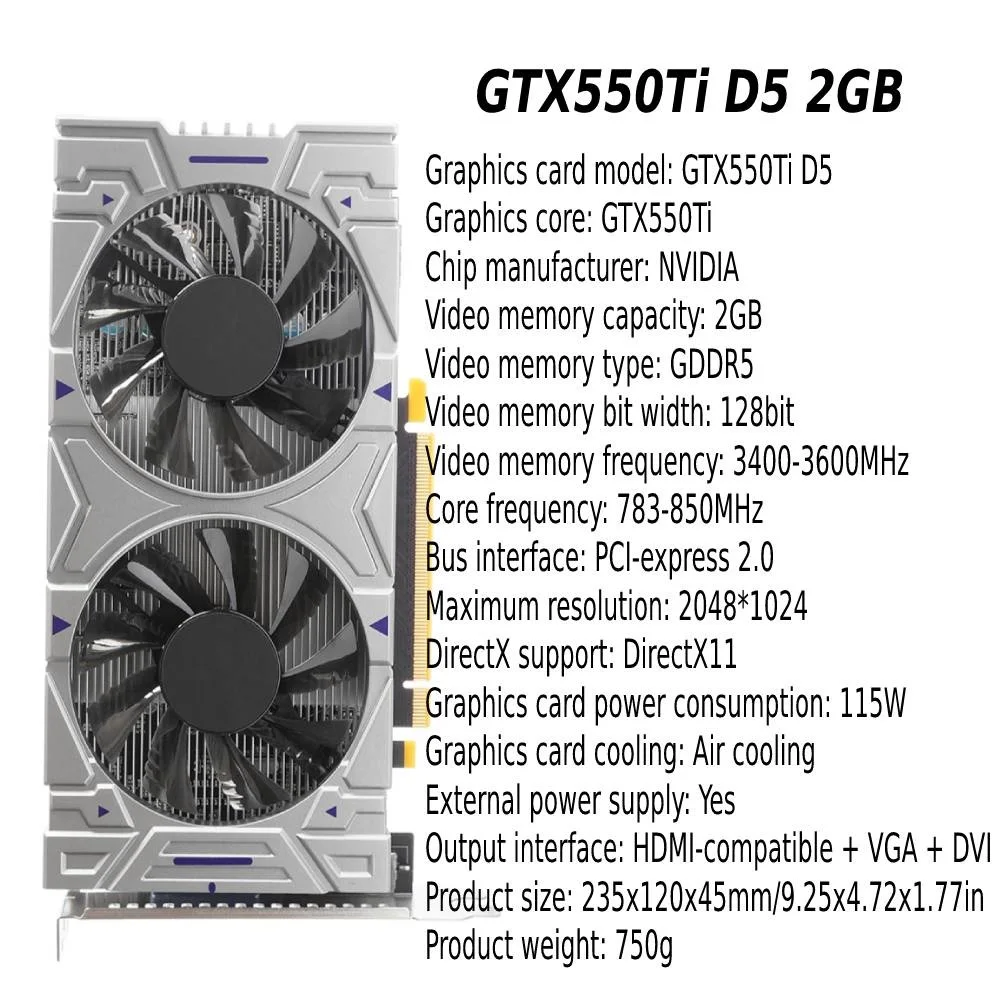 gpu pc GTX550Ti 1/2/3/4/6GB GDDR5 PCI-Express 2.0 NVIDIA PCI-express2.0 Computer Graphic Card Gaming Graphic Cards with Cooling Fans good video card for gaming pc Graphics Cards