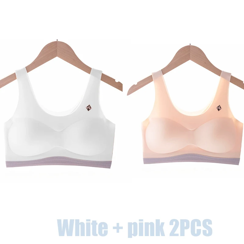 Girls Backless Seamless Vest-style Bras Fixed Cups 2PCS Puberty Middle School High School Students