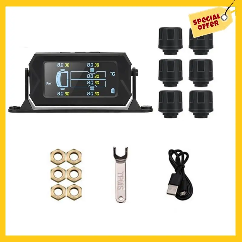 Car RV Truck TPMS 6 Wheels Sensor Solar Tire Pressure Monitoring System 0-8Bar Car External TPMS Sensor