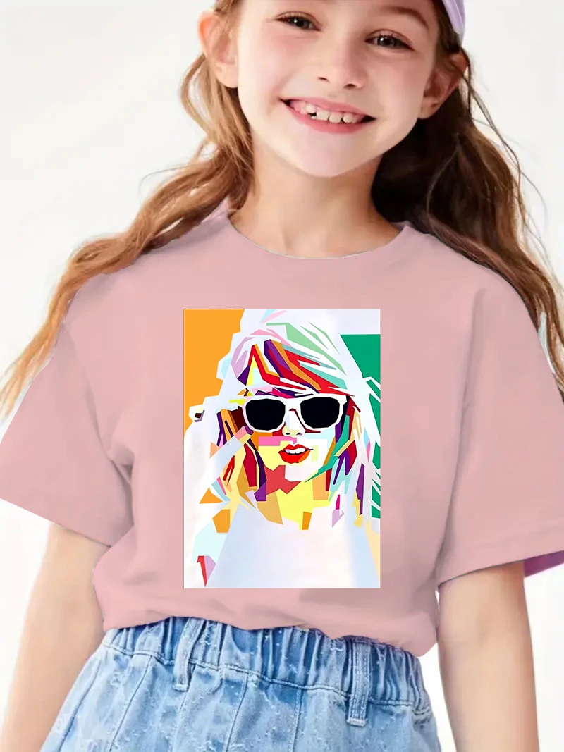 Colorful Figure Graphic Print Cotton T-shirt,  Casual Creative Trendy  Short Sleeve Crew Neck Top For Summer 3
