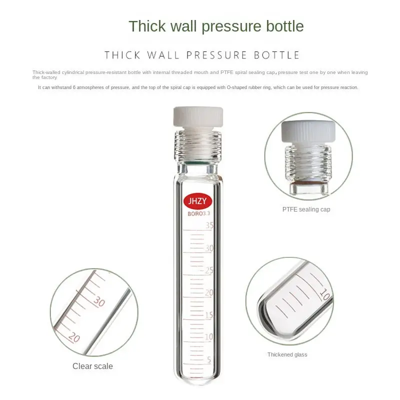 Thick Wall Pressure Bottle Screw Pressure Bottle Colorimetric Tube Glass Tube PTFE Stopper Reaction