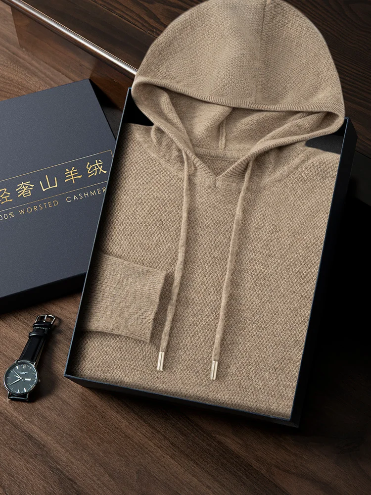 ANGEL Men's Hooded Pullover 100% Cashmere Knitted Sweater  Autumn Winter New Style Long Sleeve Sweater Casual Sports Hoodie Top 4