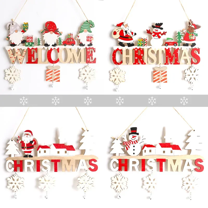 Gnome Santa Claus Wooden Hanging Ornaments Merry Christmas Decorations for Home Door Xmas Tree Pendants Navidad New Year christmas decorations