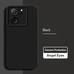 Durable Matte Angel Eyes Shockproof Soft Liquid Silicone Square Back Cover for Xiaomi 13T Pro (Classic Black)