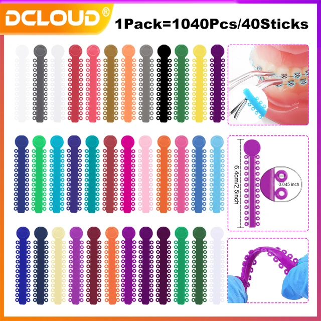 1040Pcs/40Sticks Dental Orthodontic Elastic Ligature Ties Colorful Bands for Dentistry Braces Ortho Treatment Material