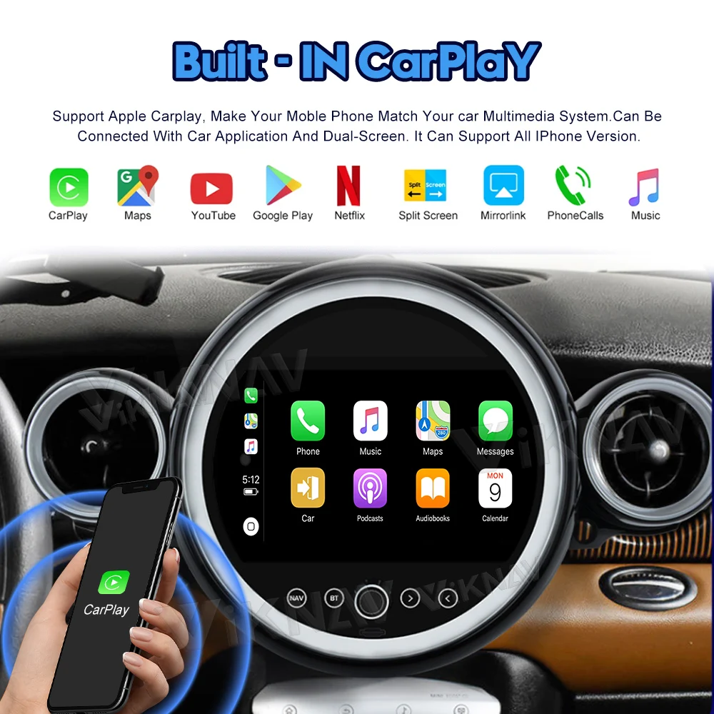 Android Auto Car Radio For BMW Mini Cooper R56 R60 2007-2014 Carplay GPS  Navigation Head Unit Video Player Tape Recorder Stereo