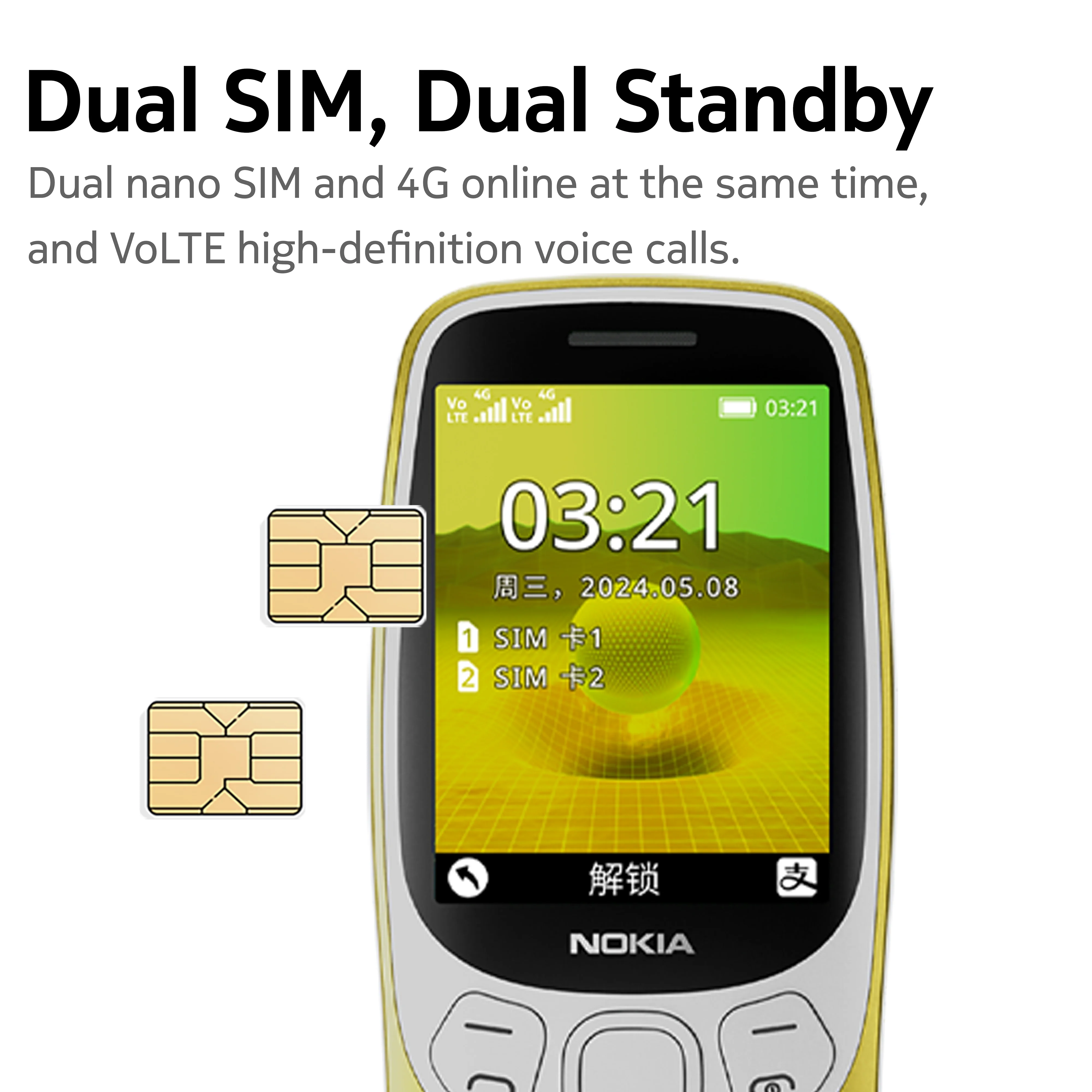 New Nokia 3210 4G Feature Phone Dual SIM 2.4" Type-C Port Bluetooth 5.0 FM Radio 1450mAh Bettery Push-button Mobile Phone 3