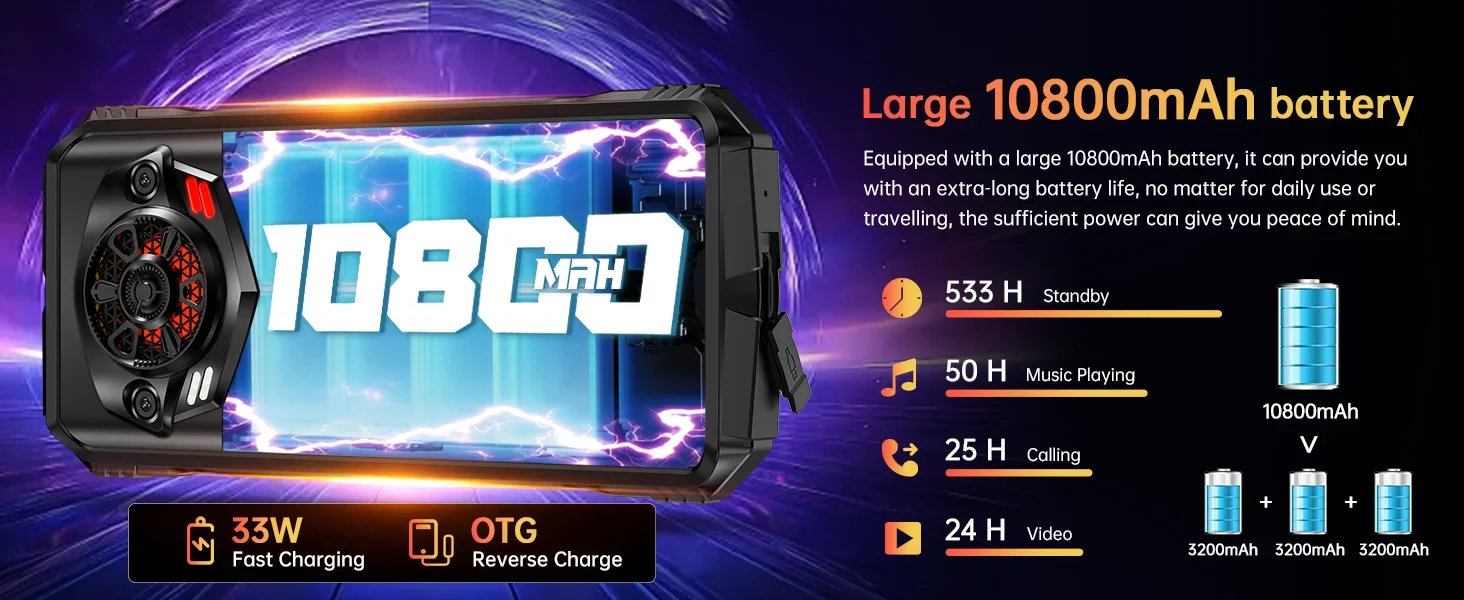 DOOGEE S Punk Android 14 6.58" FHD+ IPS Waterdrop Screen 16GB RAM 256GB ROM AI Double Camera (50MP+2MP) 16MP Front Camera