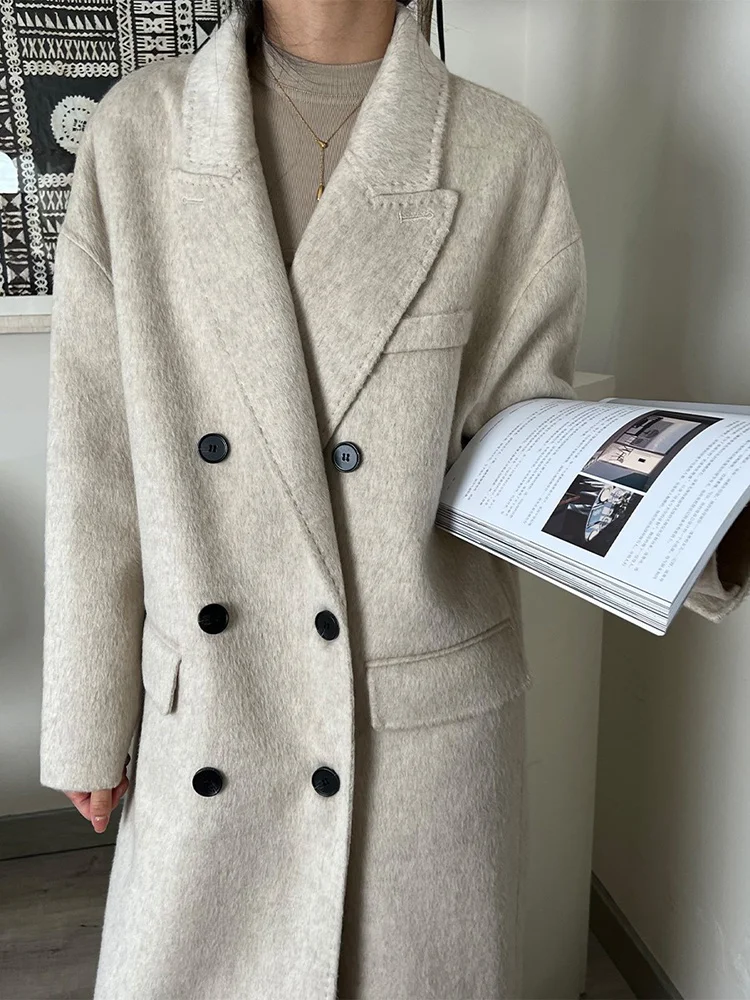 

Женское двухстороннее флисовое пальто, шерстяное пальто средней длины, Осень-зима 2023