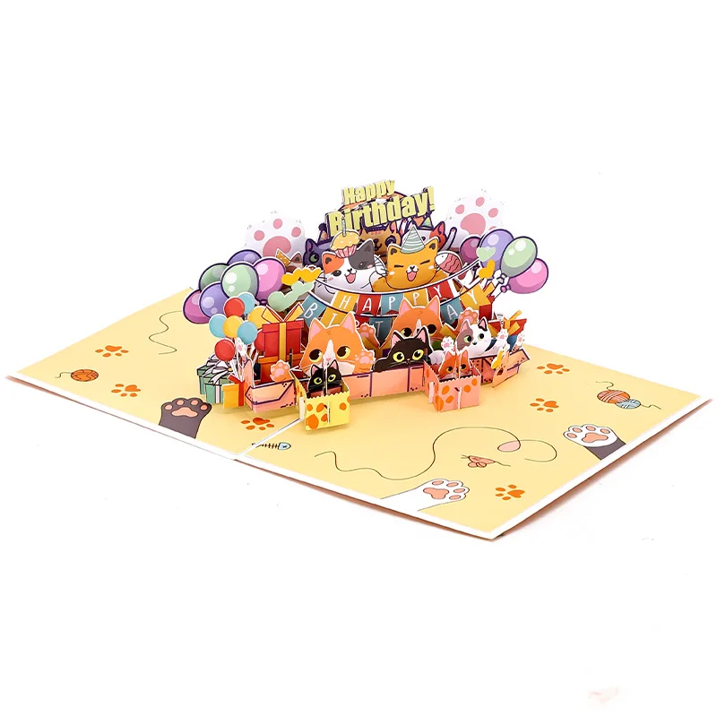 Happy Birthday Card Birthday Cat 3D Pop Up Card Greeting Best Gift for Family Husband Wife Couple Friends greeting cards