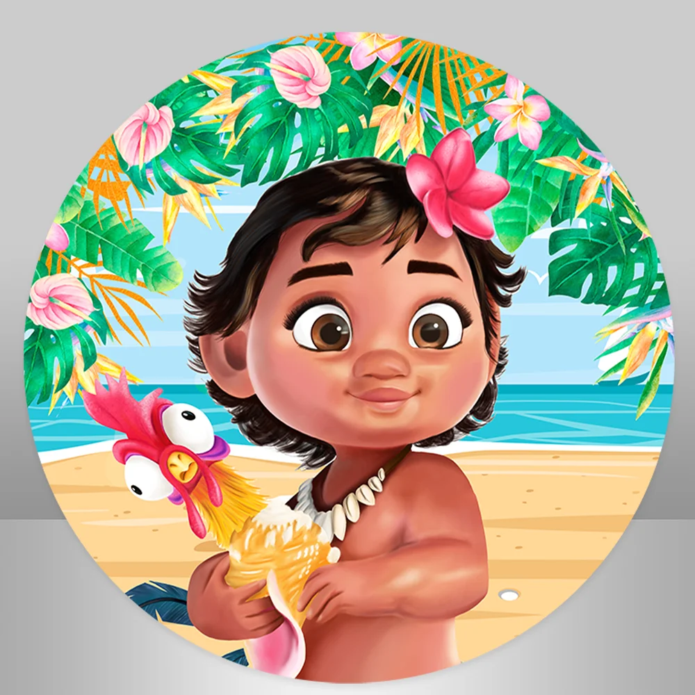 Décoration Murale Moana Pour 1er Anniversaire De Fille - Bannière Fond Photo 'Happy Birthday'