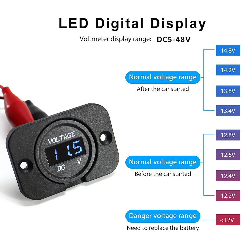 Voltmetro Digitale DC 0-100V Impermeabile - Per Auto, Moto, Barca, Camper (Display LED Rosso) - Foto 8